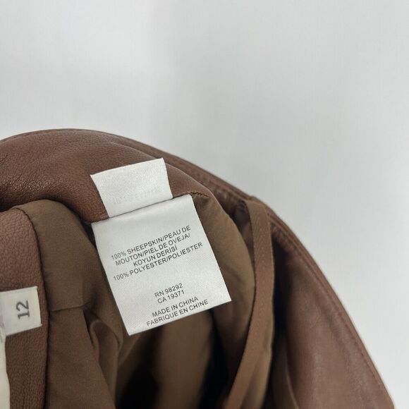 Tibi Pants Size 12 Womens Brown Sheepskin Leather Trousers Wide Leg High Waist - Picture 8 of 9